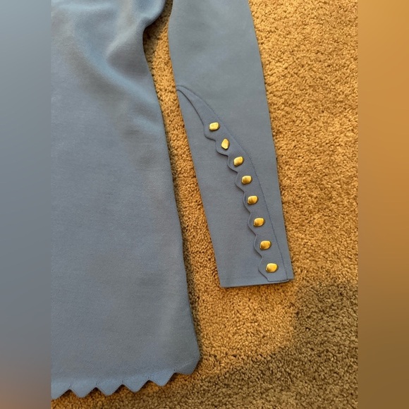 AJE- NWT Mist Blue Harmony Knit Longsleeve Scalloped Trim High Collar Mini Dress - Picture 8 of 10